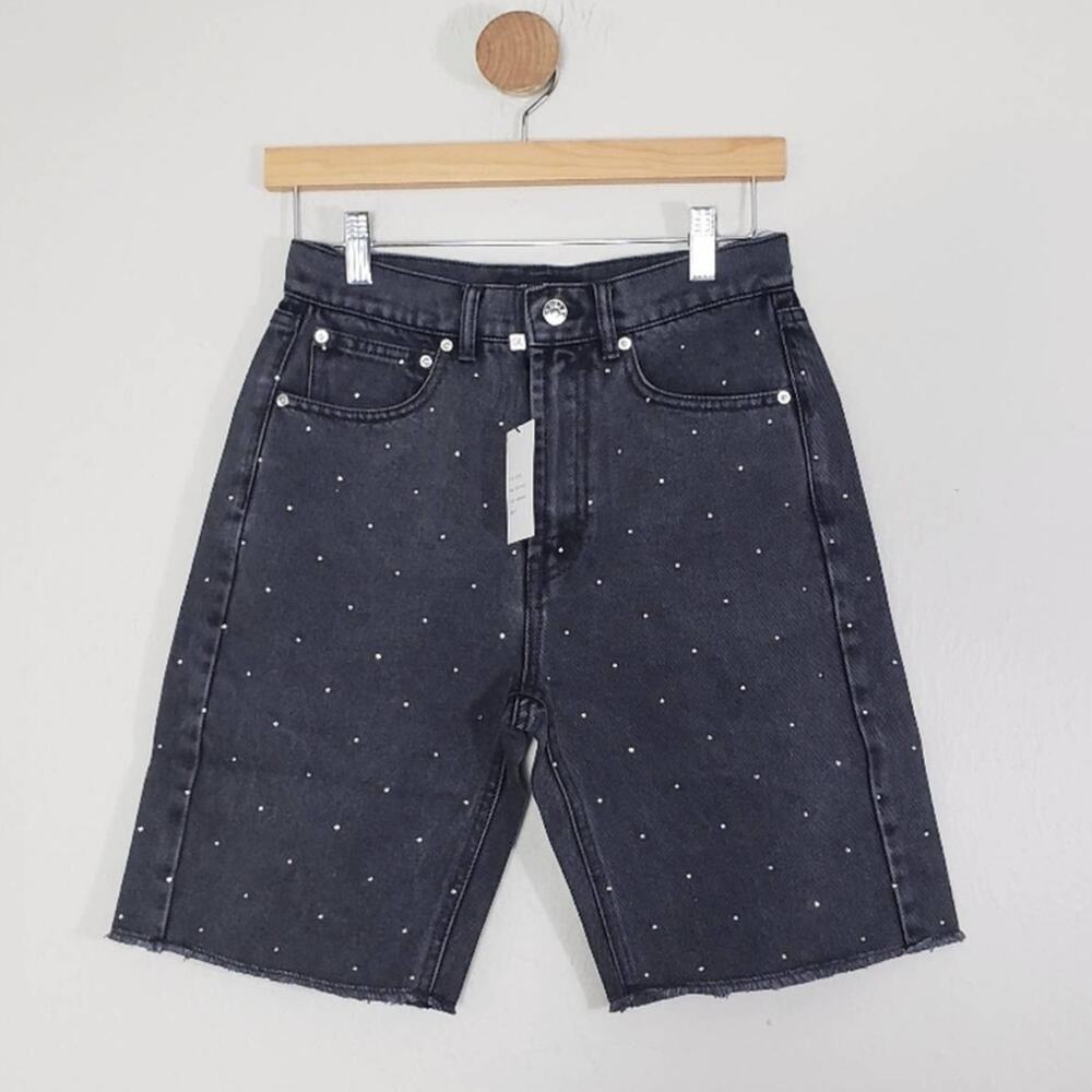 NWT Generation Love Freya Crystal Embellished Jorts Black Denim Shorts XS $158